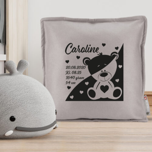 Alternative view of Bamse med fødselsdata | Pyntepude i filt