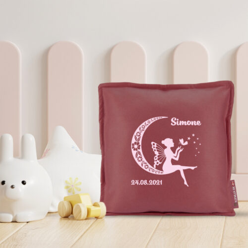 Alternative view of Den lille blomster-fe med navn & dato #5 | Pyntepude i filt