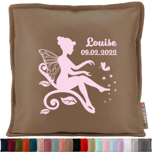 Den lille blomster-fe med navn & dato #11 | Pyntepude i filt