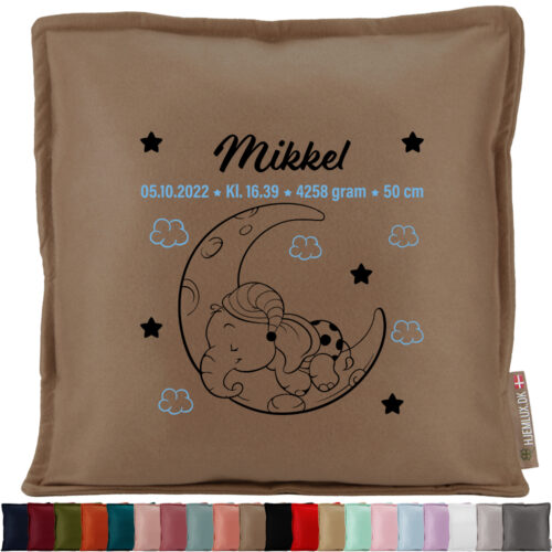 Den lille elefant med fødselsdata #7 | Pyntepude i filt