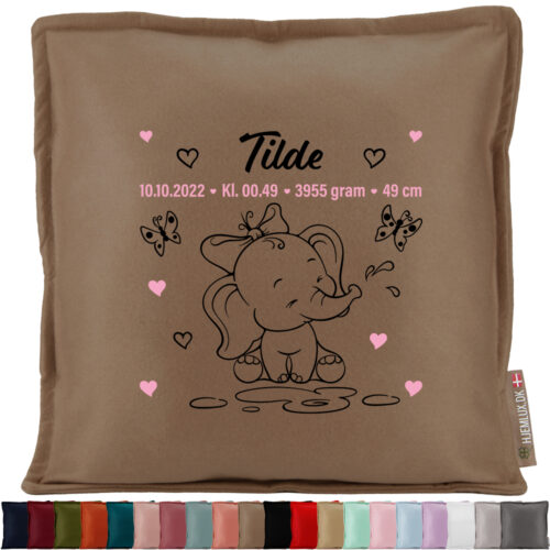 Den lille elefant med fødselsdata #11 | Pyntepude i filt