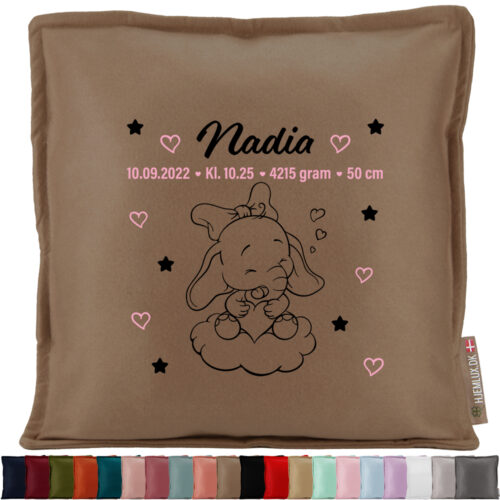 Den lille elefant med fødselsdata #12 | Pyntepude i filt