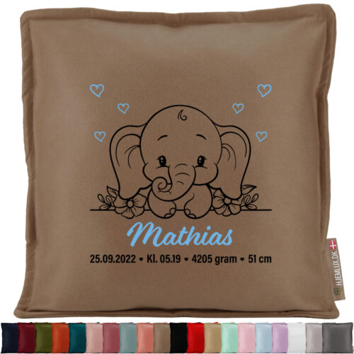 Den lille elefant med fødselsdata #13 | Pyntepude i filt