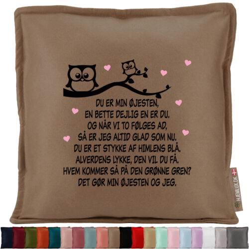 Vuggevise øjesten med ugler | Pyntepude i filt