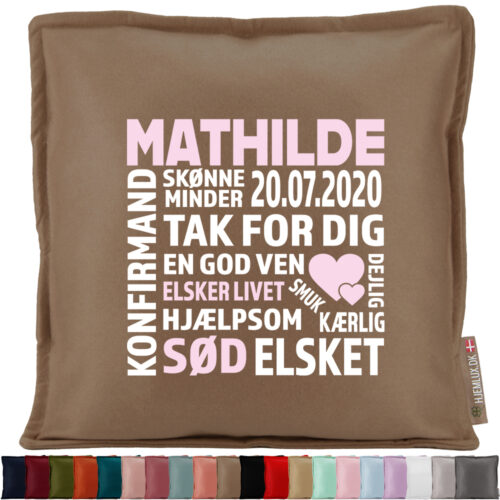 Konfirmation - Tak for dig med hjerter | Pyntepude i filt