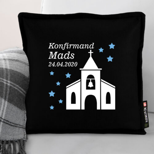 Alternative view of Konfirmation med kirke & stjerner | Pyntepude i filt