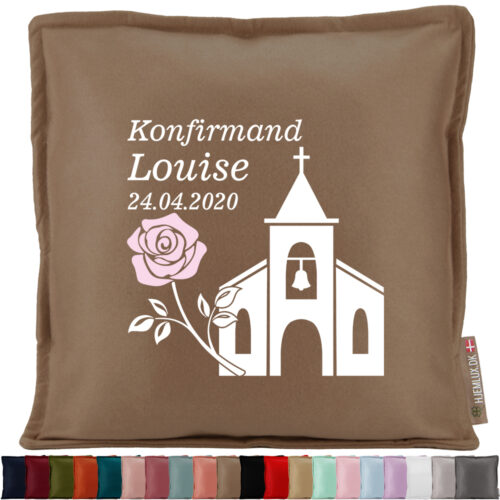 Konfirmation med kirke & rose | Pyntepude i filt