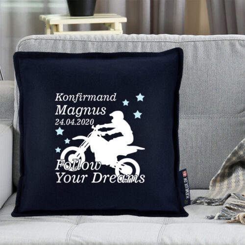 Alternative view of Konfirmation Follow Your Dreams - Motorcross | Pyntepude i filt