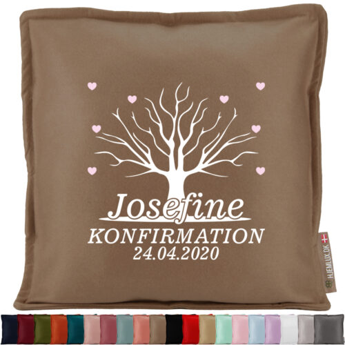 Konfirmation med livets træ & hjerter | Pyntepude i filt