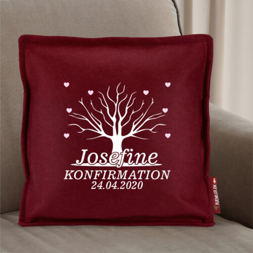 Alternative view of Konfirmation med livets træ & hjerter | Pyntepude i filt
