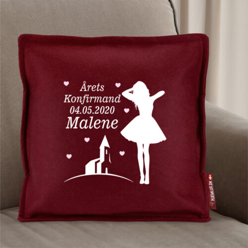 Alternative view of Konfirmation pige, kirke & hjerter #2 | Pyntepude i filt