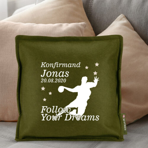 Konfirmation Follow Your Dreams - Håndbold #1 | Pyntepude i filt - Image 2