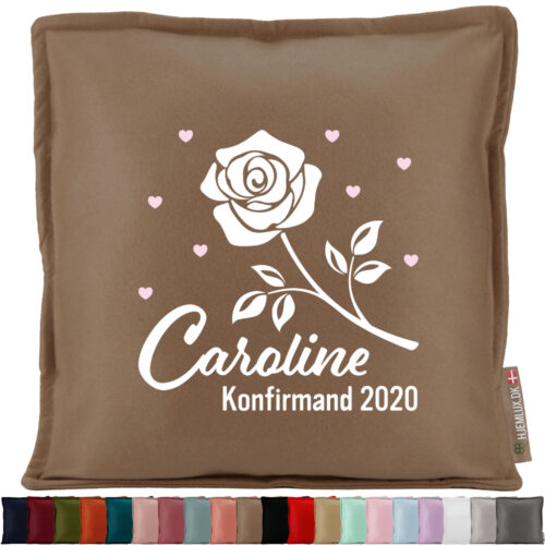 Konfirmation med rose & hjerter #1 | Pyntepude i filt