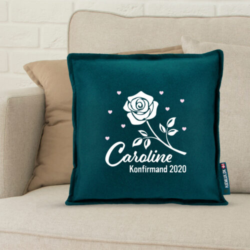 Alternative view of Konfirmation med rose & hjerter #1 | Pyntepude i filt
