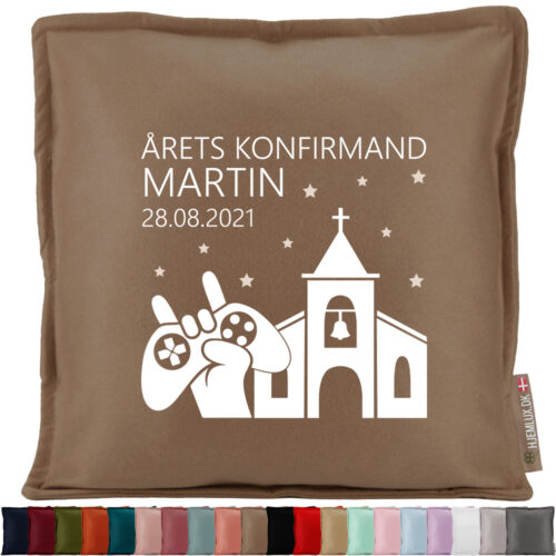 Konfirmation årets konfirmand med gamer, kirke & stjerner | Pyntepude i filt