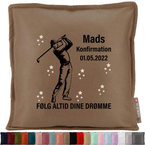 Konfirmation følg altid dine drømme - Golf #1 | Pyntepude i filt