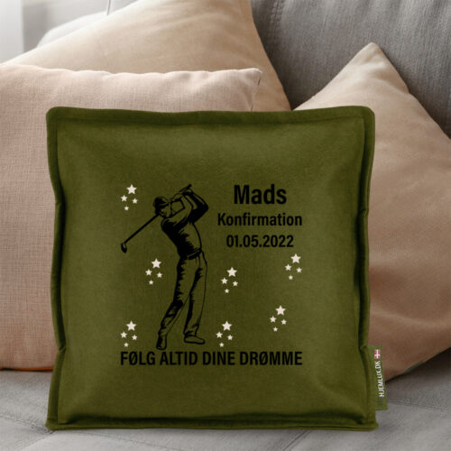 Alternative view of Konfirmation følg altid dine drømme - Golf #1 | Pyntepude i filt