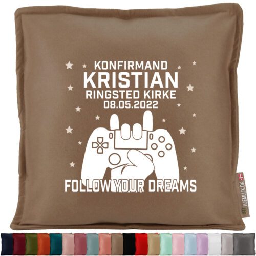 Konfirmation Follow Your Dreams - Gamer med stjerner | Pyntepude i filt