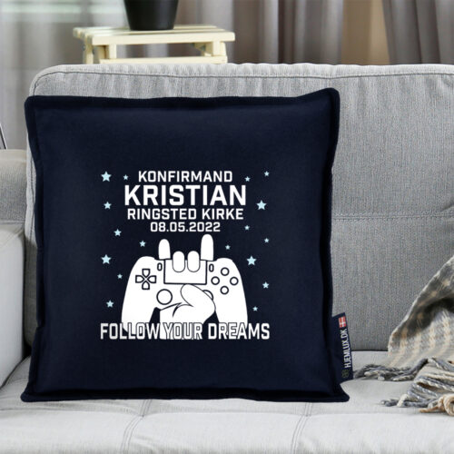 Alternative view of Konfirmation Follow Your Dreams - Gamer med stjerner | Pyntepude i filt