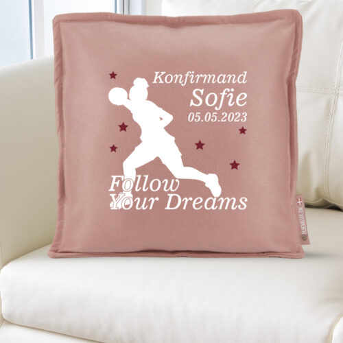 Alternative view of Konfirmation Follow Your Dreams - Håndbold #2 | Pyntepude i filt