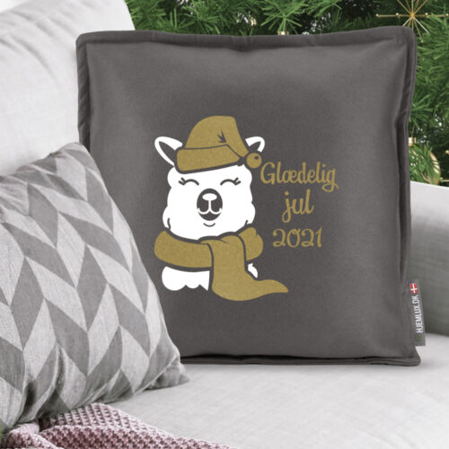 Alternative view of Funny Christmas – Lama, glædelig jul + valgfrit årstal | Pyntepude i filt