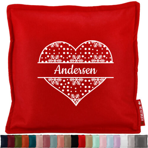 Julehjerte med snefnug & valgfri tekst | Pyntepude i filt