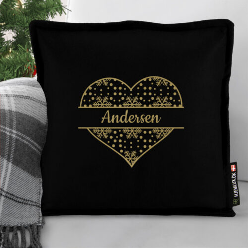 Alternative view of Julehjerte med snefnug & valgfri tekst | Pyntepude i filt