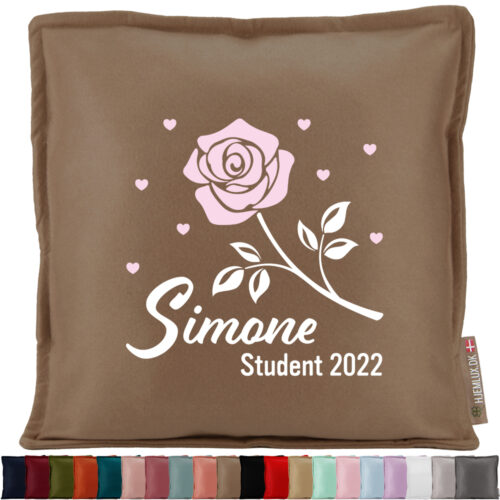 Studenterrose med hjerter, navn & årstal | Pyntepude i filt
