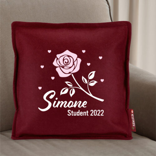 Alternative view of Studenterrose med hjerter, navn & årstal | Pyntepude i filt