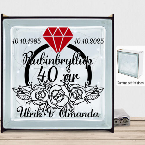 Rubinbryllup 40 år #1 | Lyssten med ramme (farvet overflade)