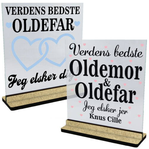 Oldeforældre | Glasskilte med fod i træfiber