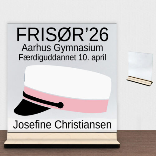 Frisør #1 | Glasskilt inkl. fod (poppel krydsfinér)