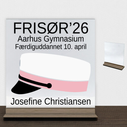 Frisør #1 | Glasskilt inkl. fod (træfinér)