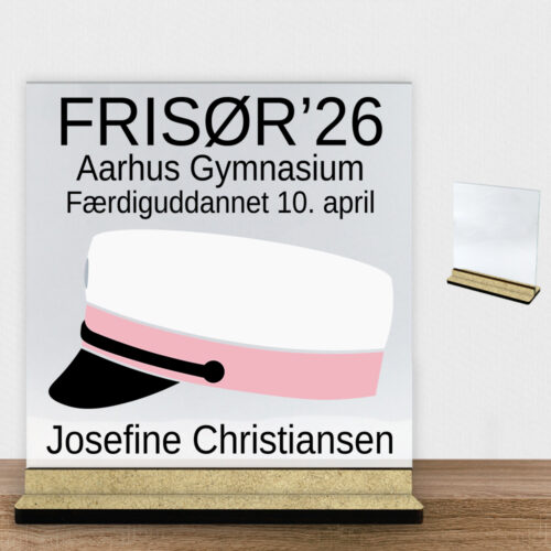 Frisør #1 | Glasskilt inkl. fod (træfiber)