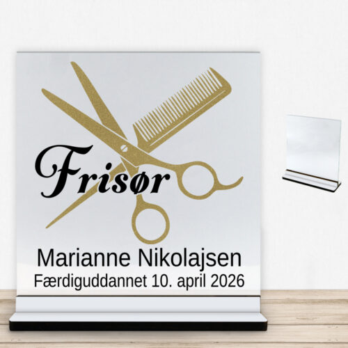 Frisør #2 | Glasskilt inkl. fod med farvet overflade