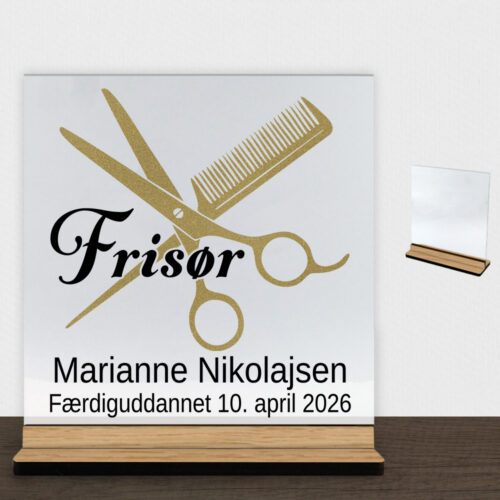 Frisør #2 | Glasskilt inkl. fod (træfinér)