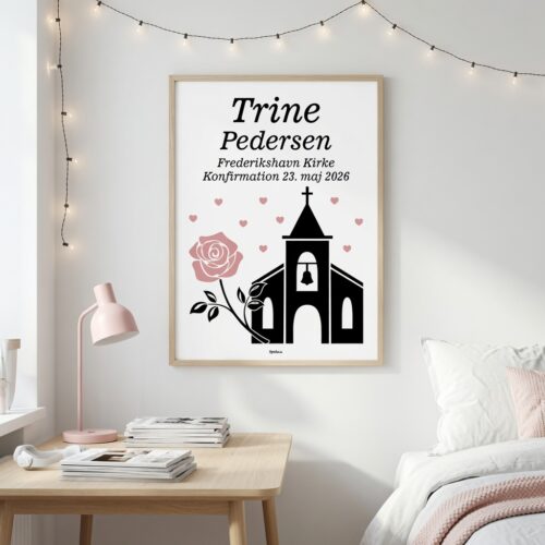 Alternative view of Konfirmation kirke med rose & hjerter | Plakat