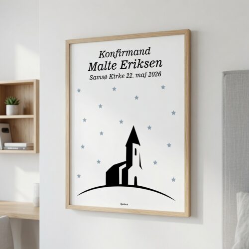 Alternative view of Konfirmand med kirke & stjerner | Plakat