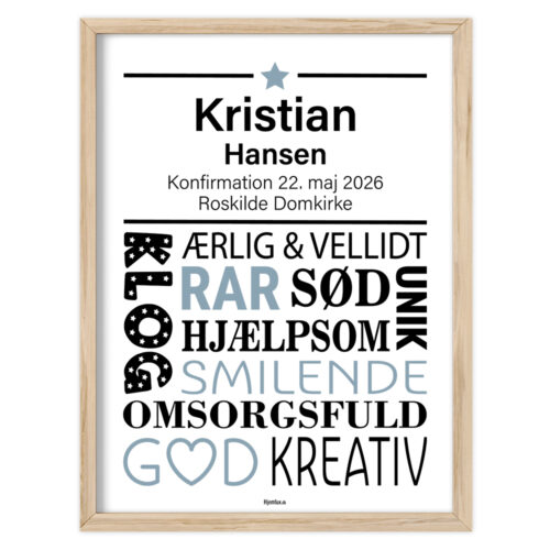 Konfirmation klog, ærlig & vellidt | Plakat