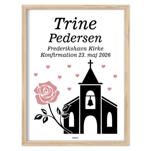 Konfirmation kirke med rose & hjerter | Plakat