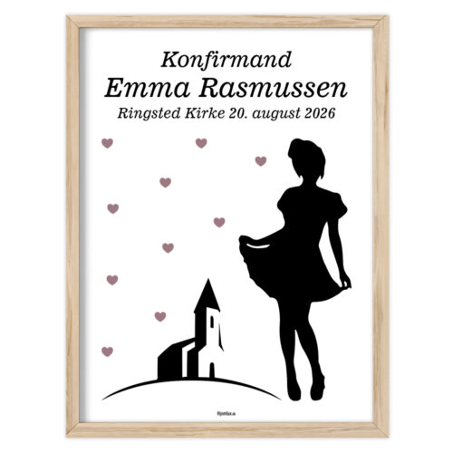 Konfirmand pige med kirke & hjerter - edition 1 | Plakat