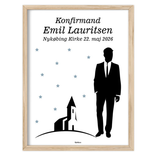 Konfirmand dreng med kirke & stjerner | Plakat