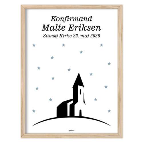 Konfirmand med kirke & stjerner | Plakat