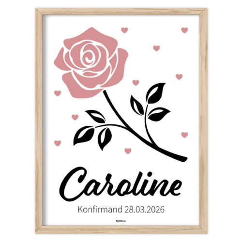 Rose med hjerter, navn og valgfri linje | Plakat