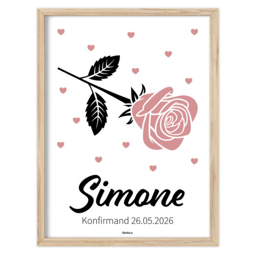 Rose med hjerter, navn og valgfri linje - design 2 | Plakat
