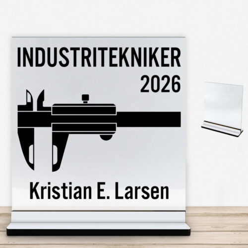 Industritekniker | Glasskilt inkl. fod med farvet overflade