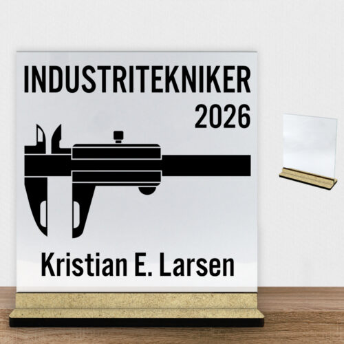 Industritekniker | Glasskilt inkl. fod (træfiber)