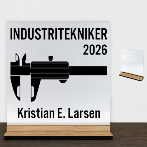 Industritekniker | Glasskilt inkl. fod (træfinér)